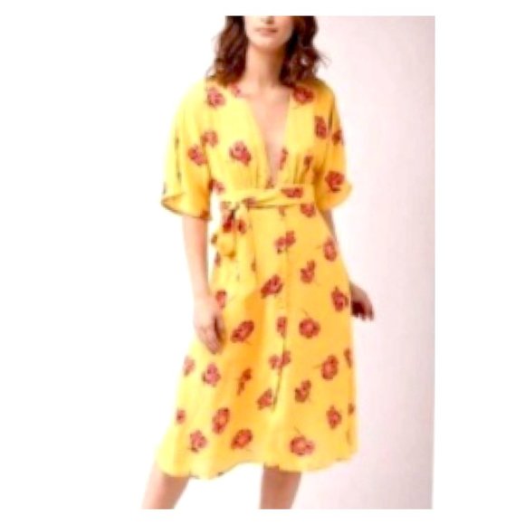 Forever 21 Deep V-Neck Marigold & Peonies Dress - Picture 2 of 13